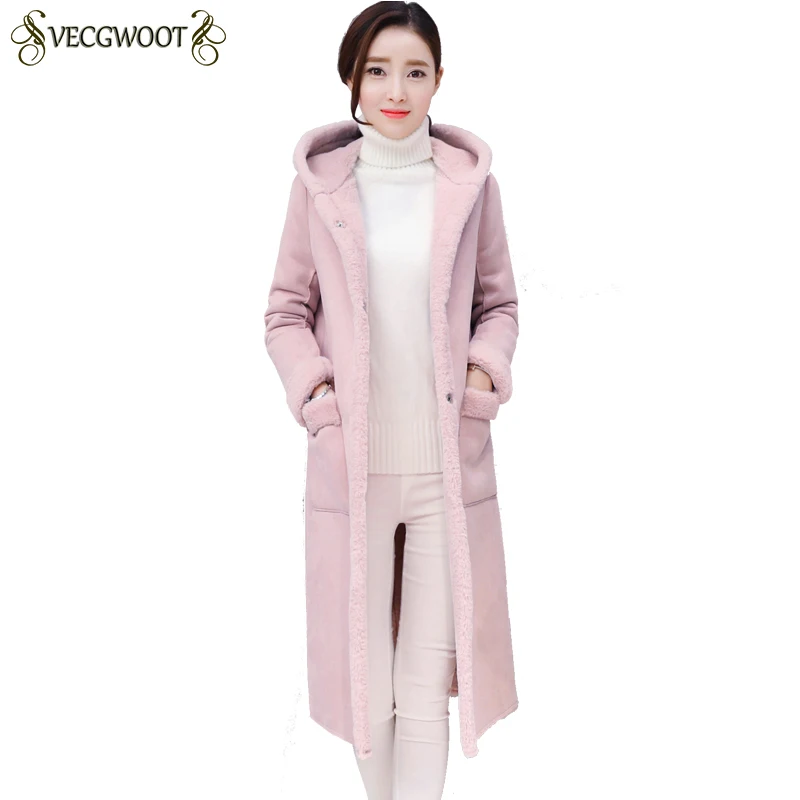 

Artificial Deer Skin Plus Velvet Coat Women 2019 Winter Solid Warm Cotton Jacket Long Sleeve Hooded Lambswool Coats Female HP145