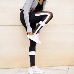 Черный и белый лоскутное леггинсы для женщин для сетки сращивания брюки девочек леггинсы плюс размеры спортивные фитнес