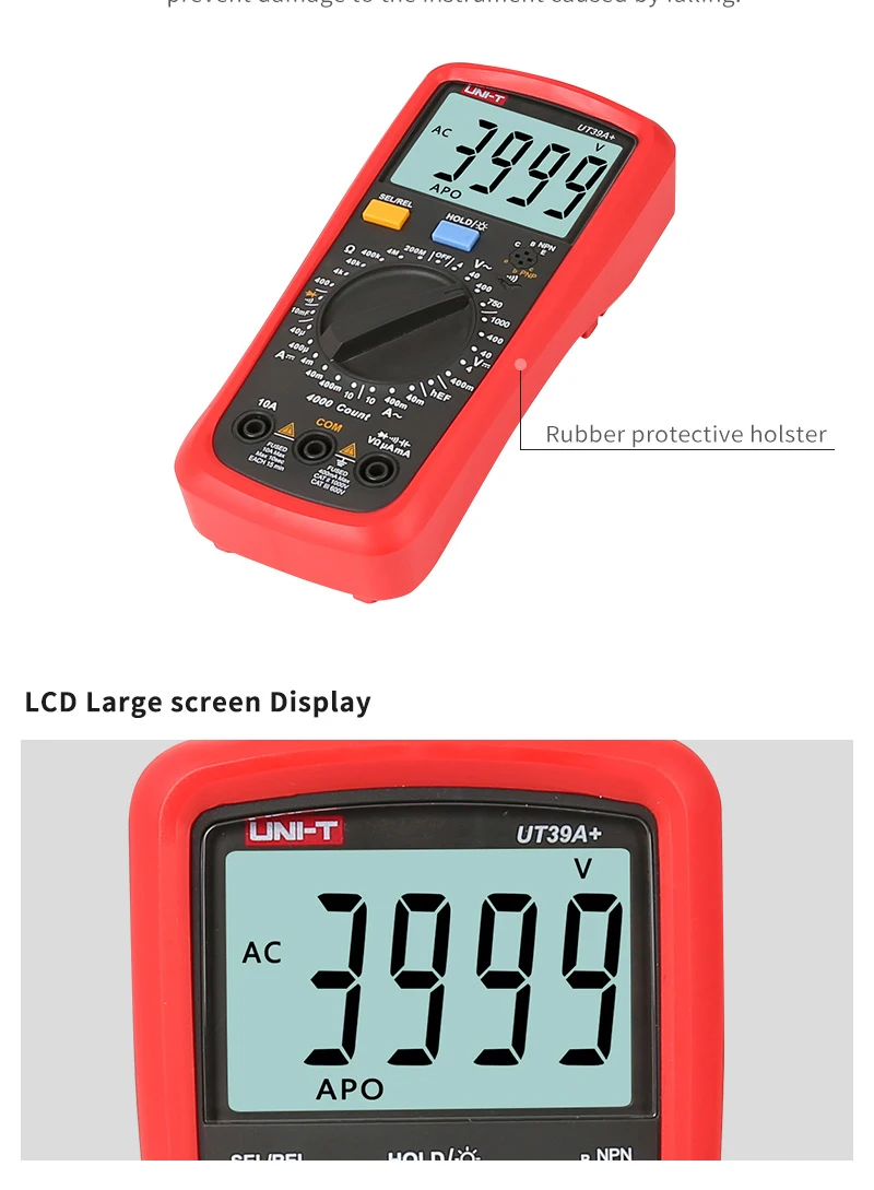 UNI-T UT39C+ цифровой мультиметр Авто Диапазон тест er обновлен от UT39A/UT39C AC DC V/A Ом/температура/частота/HFE/NCV тест