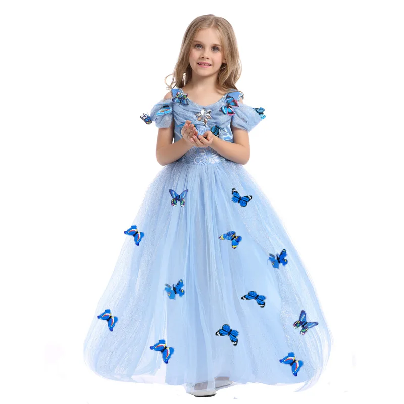 4 цвета Эльза Золушка костюм принцессы костюмы на Хэллоуин для детей этап волшебная фея платье принцессы Косплэй Размеры размеры S M L XL xxl - Цвет: Синий