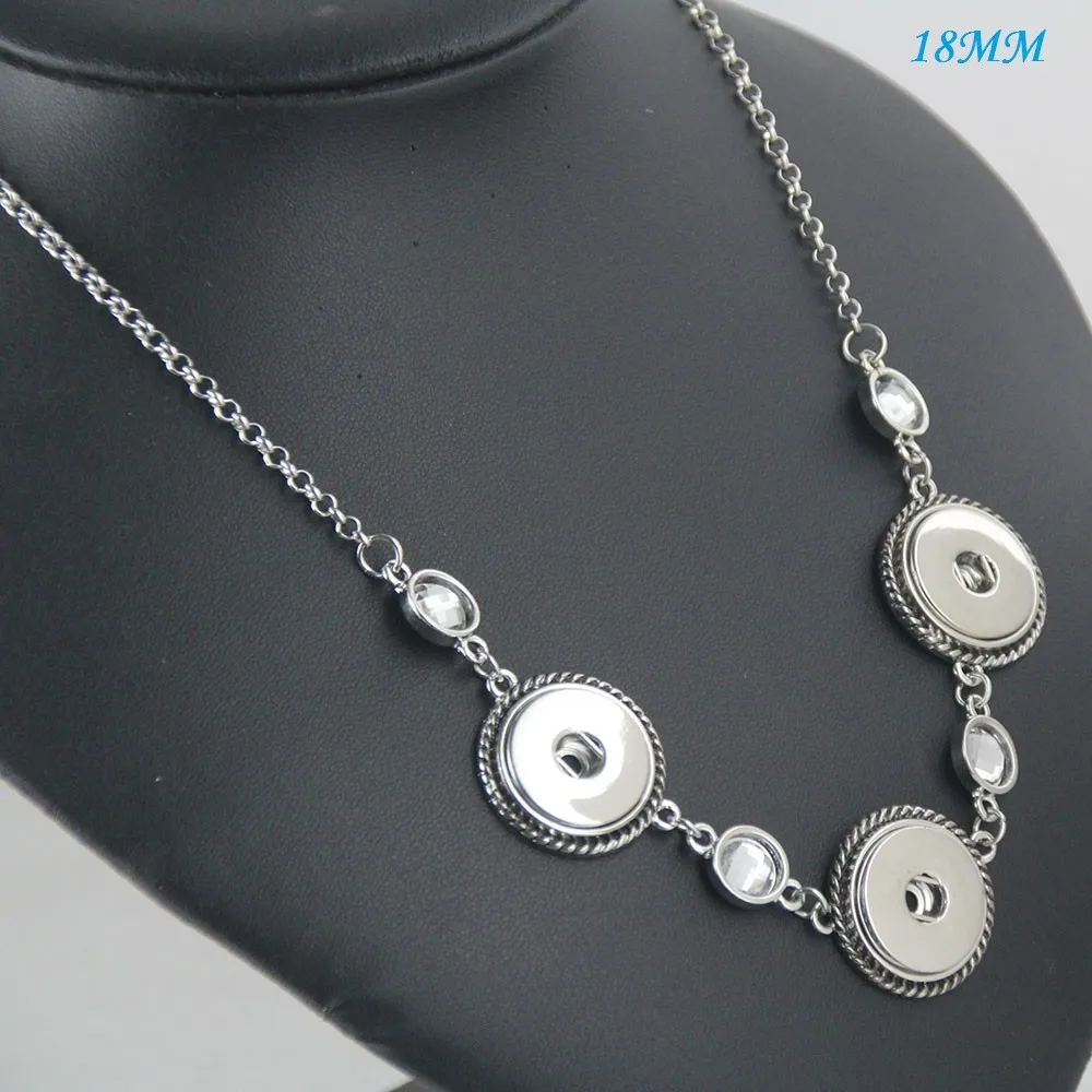 5PCS Fashion Silver Crystal Ginger Snap Necklace With three snap button