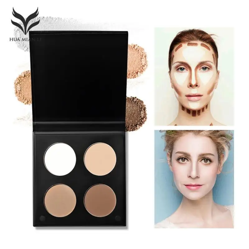 HUAMIANLI 4 Color Bronzer Highlighter Palette Matte Contour Powder Make