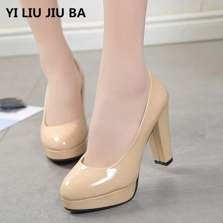

New women Pumps Shoes Women PU Leather Shallow Slip-On Round Toe High heels Wedding Party dress shoes mujer plus size34-42 **863