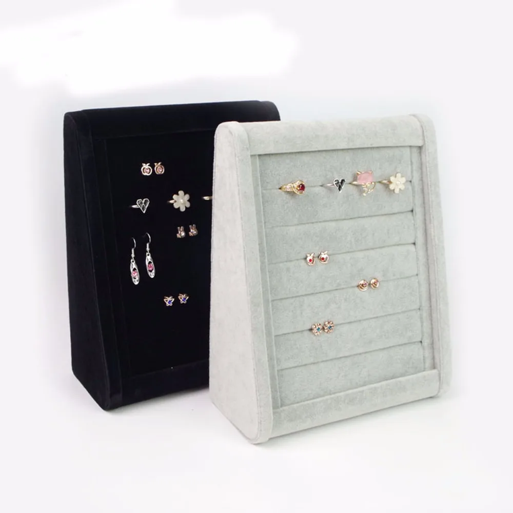 

Jewelry Organizer Stand Velvet Earring Holder Black Gray Ring Display Rack