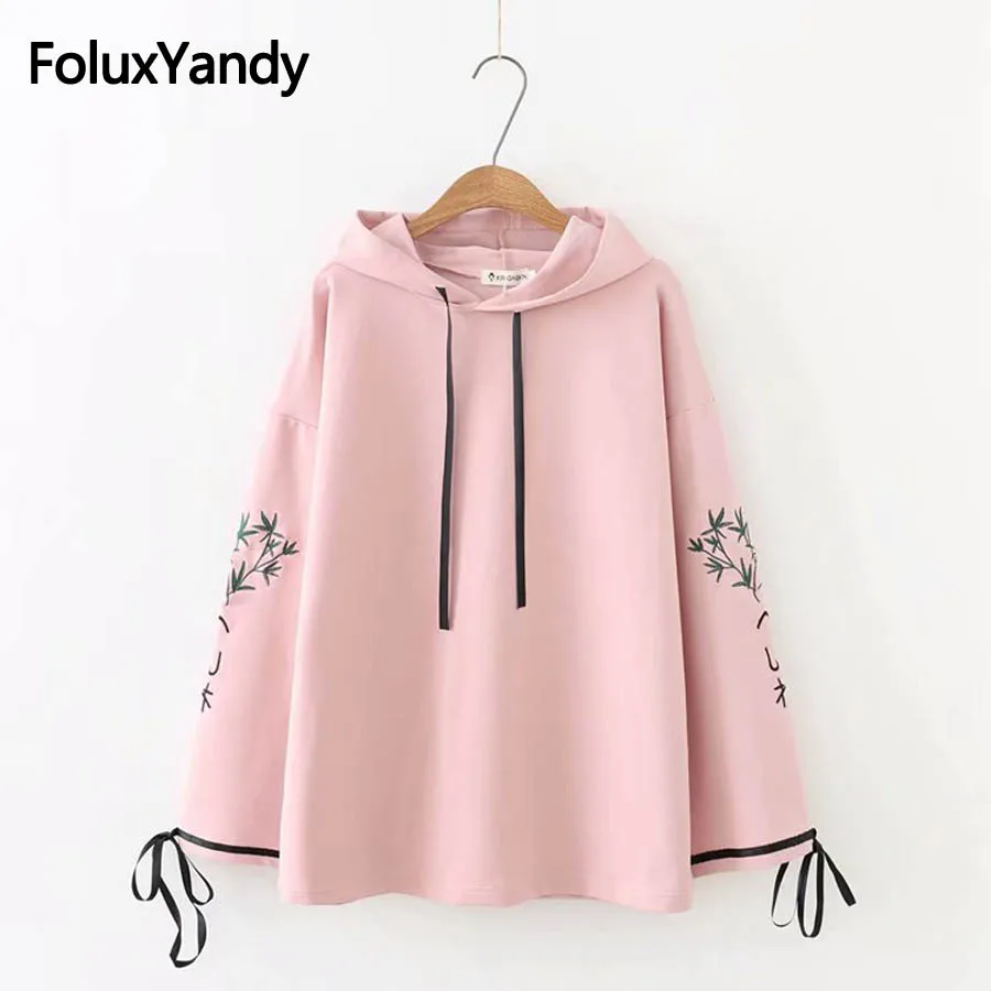 

4 Colors Embroidery Floral Casual Women Hoodie Plus Size 3XL Pullovers Long Sleeve Loose Hooded Sweatshirts KKFY2579
