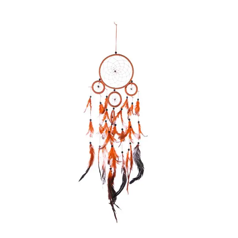 Уникальный 5 кольца оранжевый Ловец снов ручной работы сеть Ловца снов с перо настенный украшения дома