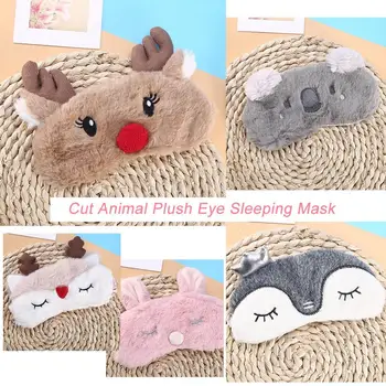 

Cute Animal Eye Cover Sleeping Mask Eyepatch Bandage Blindfold Christmas Deer Winter Cartoon Nap Eye Shade Plush Sleeping Mask