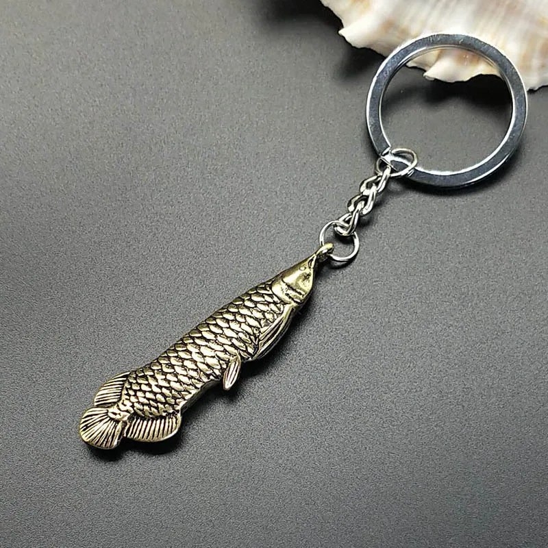 Настоящие медные 3D брелки для ключей "Животные" цепь высококачественное моделирование Arowana Cicada Tiger Bull латунное кольцо для автомобильных ключей вечерние, подарок брелок