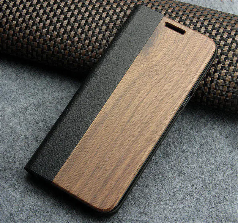 Ретро Кожаный флип-чехол для samsung Galaxy S8 S7 edge S9 Plus натуральная деревянная телефонная крышка с подставкой для iPhone 7 8 Plus
