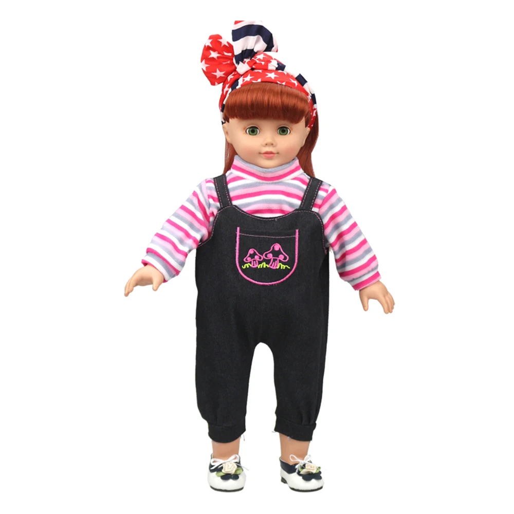 Wong-Wing-Toys-Dolls-Accessories-18-Inch-American-Girl-Doll-Clothes-Denim-Suspenders-Suit-Striped-Coat (2)