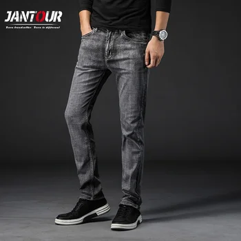 

Jantour Brand Jeans Retro Nostalgia Straight Denim Jeans Men Plus Size 28-40 Casual Men Long Pants Trousers Gray Biker Jean