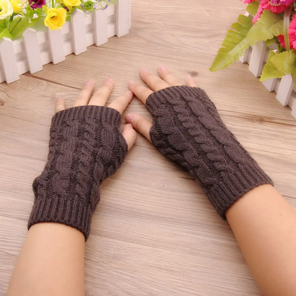 

High Quality Women Gloves Stylish Hand Warmer Winter Gloves Women Arm Crochet Knitting Faux Wool Mitten Warm Fingerless Gloves