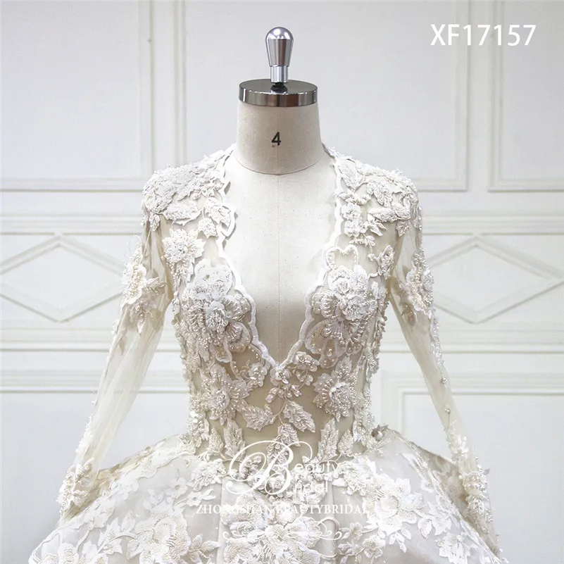 Роскошное Кристальное высококачественное свадебное платье на заказ с глубоким v-образным вырезом сексуальное свадебное платье с длинным рукавом es Vestido de Noiva XF17157
