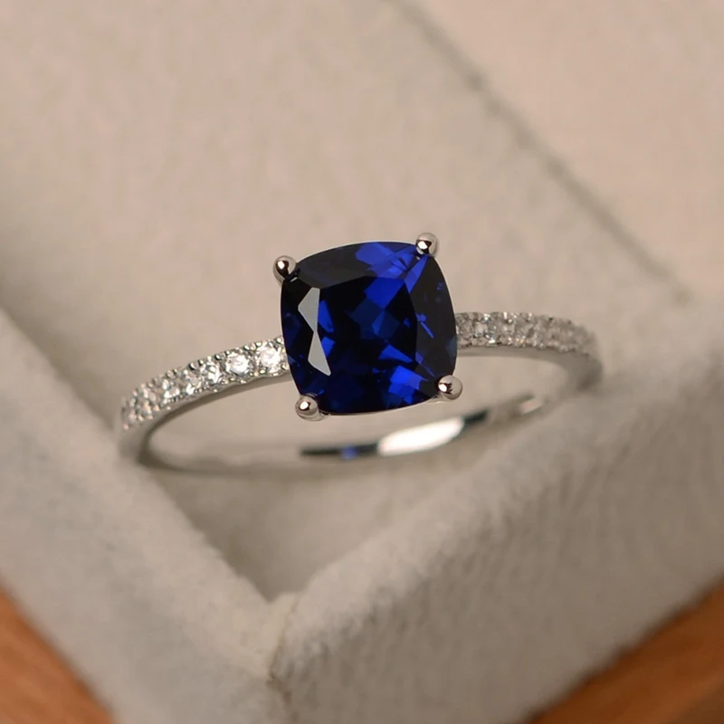 Мода Марка Desgin кольца CZ большой площади небесно-кольца с синим камнем для Для женщин Свадебные украшения Обручение подарок кольца