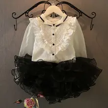 Graceful Chiffon Ruffle Top Blouse Shirt Tutu Skirt Kids Girls 2pcs Outfits Set
