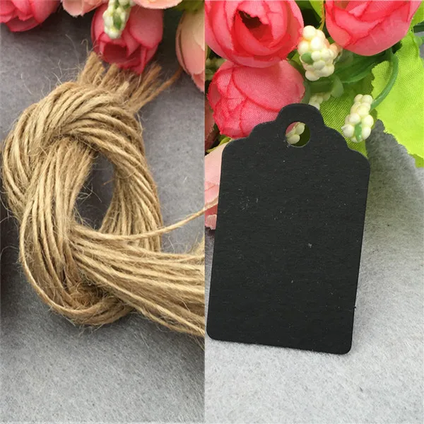 50Tag and 50String 100 шт/партия 5x3 см пустая белая коричневая черная бумага Примечание имя карты для одежды одежда мыло этикетка с струнами принимаем логотип на заказ - Цвет: 50Tag and 50String
