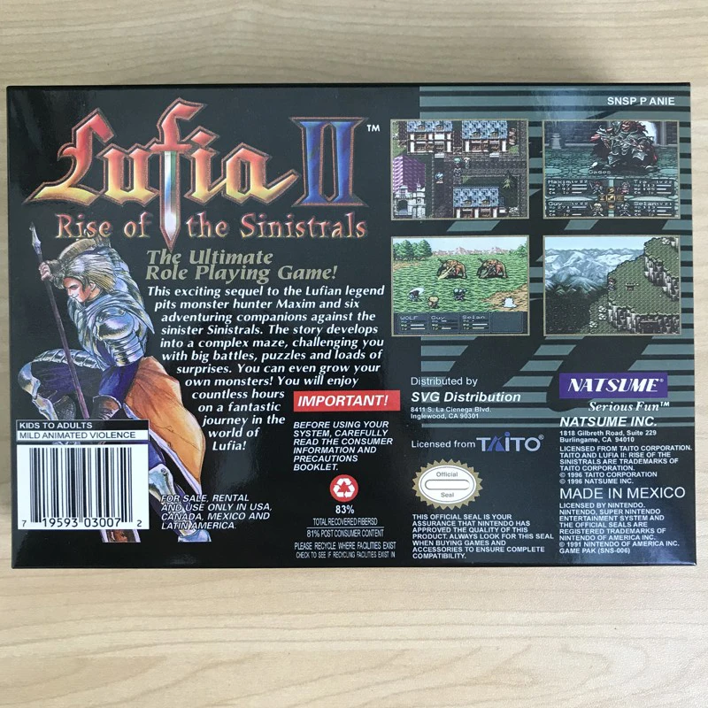 Lufia II 2: Rise of the Sinistrals 16bit game cartidge US Version Lufia II 2: Rise of the Sinistrals 16bit game cartidge US Version