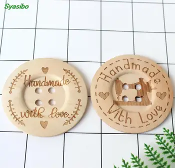 

(5pcs each) 60mm Handmade With Love Buttons Natural Buttons Buttons Sewing for Scrapbooking Bulk 2.4 " -AD0168