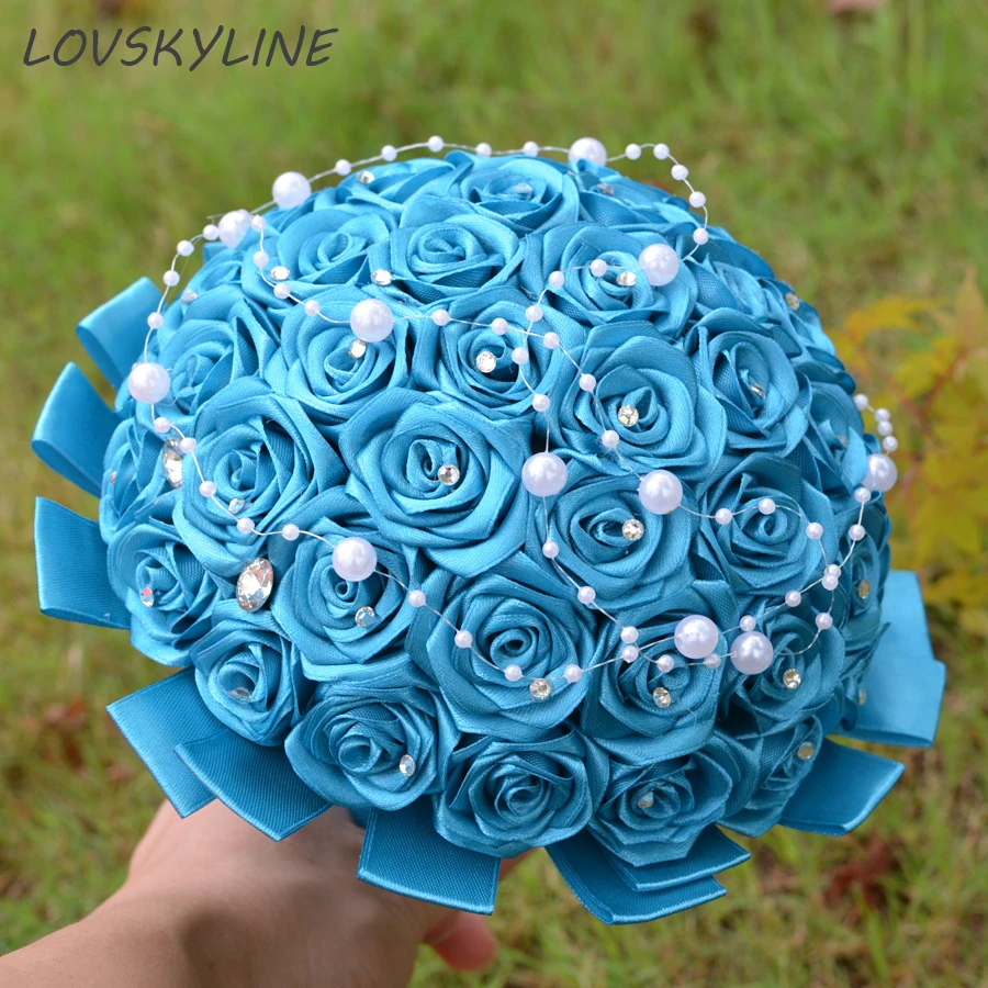 Super Good 100 Pearls Handmade Ribbon Flowers Wedding Bouquets Bridal Bouquet Blue Boque Noiva Accept Your Idea Custom Colors Wedding Bouquets Aliexpress