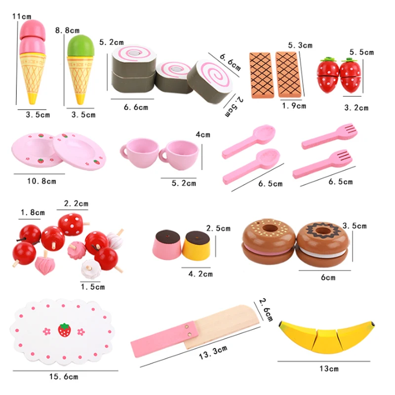  Hot  Pink Colour Wooden Toy Pretend Play Toy Simulation Magnetic Ice Cream Colourful Kitchen Food B - 4000021229631