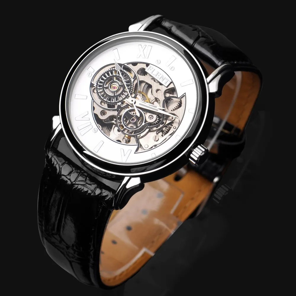 FLENT мужские модные часы с кожаным ремешком, автоматические Аналоговые наручные часы