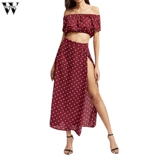 WOMAIL юбочный костюм Для женщин Летнее шифоновое платье с открытыми плечами с узором в горошек, с оборками, плиссированное платье, Пляжное шифоновое Разделение костюм Dropship Apr22