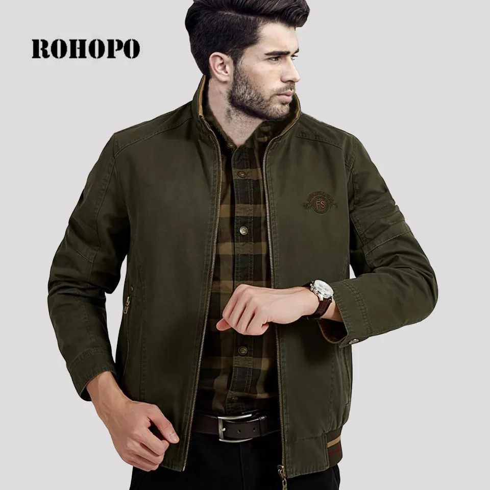 

ROHOPO Jacket Man Tolling sided 100% thick cotton jacket men man top quality Bomber jacket coat,Pure Cotton Motor outwear