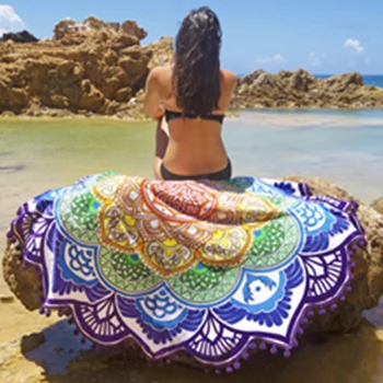 

Bohemian Style Geometric Printed Towels Indian Mandala Round Roundie Throw Tapestry Hippie Beach Round Shawl Towels L38355