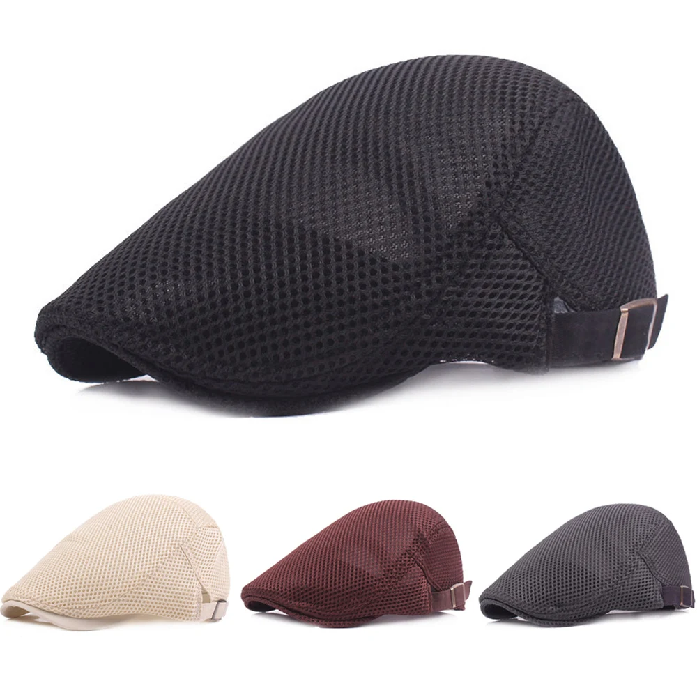 Mens Hat Summer Mesh Cabbie Driving Flat Hats Casual Newsboy Golf Beret