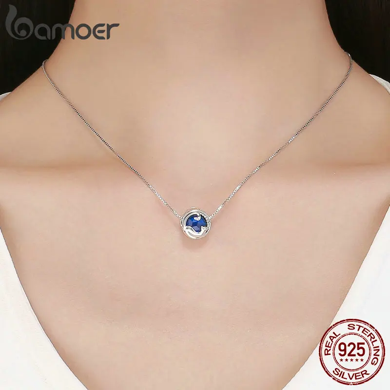 BAMOER 100% 925 Sterling Silver Playing Kitten Cat Blue CZ Charm Beads fit Charm Bracelet & Bangles DIY Jewelry Making SCC708