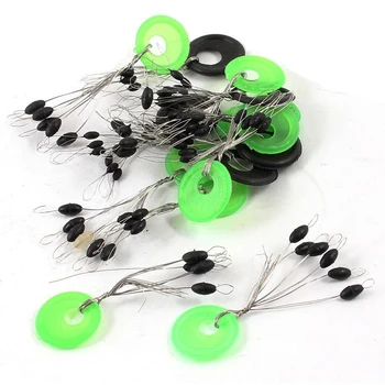 

15pcs Green+Black Ring 6 in 1 Oval Rubber Float Stop Fishing Stopper