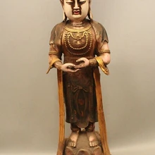 Xd 002846 3" Китай Тибет Буддизм Бронзовый Gild Краски Кван-Инь Бодхисаттва Статуя Будды