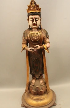 

xd 002846 32"China Tibet Buddhism Bronze Gild Paint Kwan-Yin Bodhisattva Buddha Statue