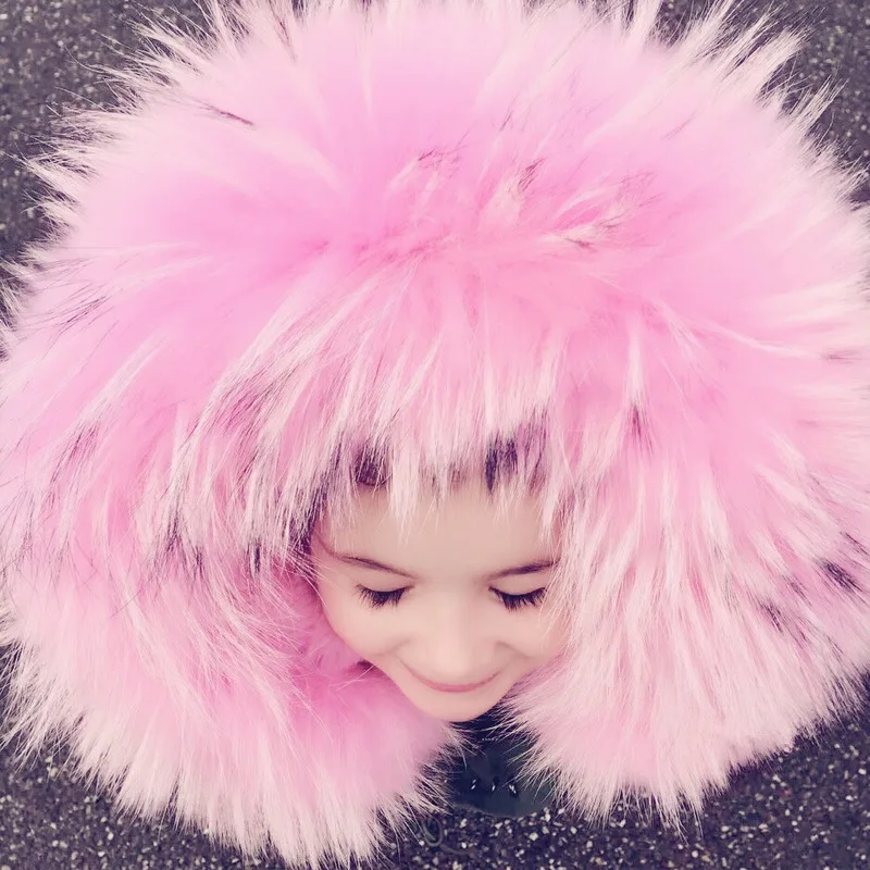 

2019 Winter Boys Girls Faux Fur Jackets Toddler Parkas Big Fur Collar Zipper Children Pink Overcoat Full Sleeve Filled Duck down