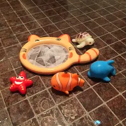 5 шт. детский интеллект водные игрушки для ванной котята четыре мелких животных рыболовные сети squeeze-sounding игрушка для купания для ребенка
