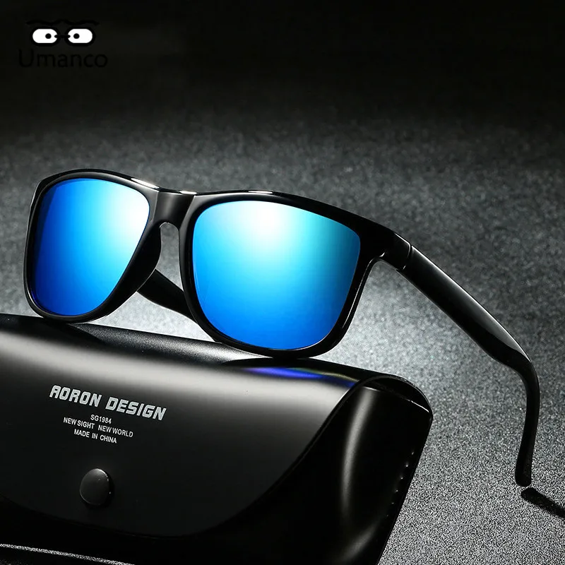 

Umanco Brand Designer Square Polarized Sunglasses Men Driving Eyewear Black Frame Dazzling Mirror Night Vision Male Rays Goggles