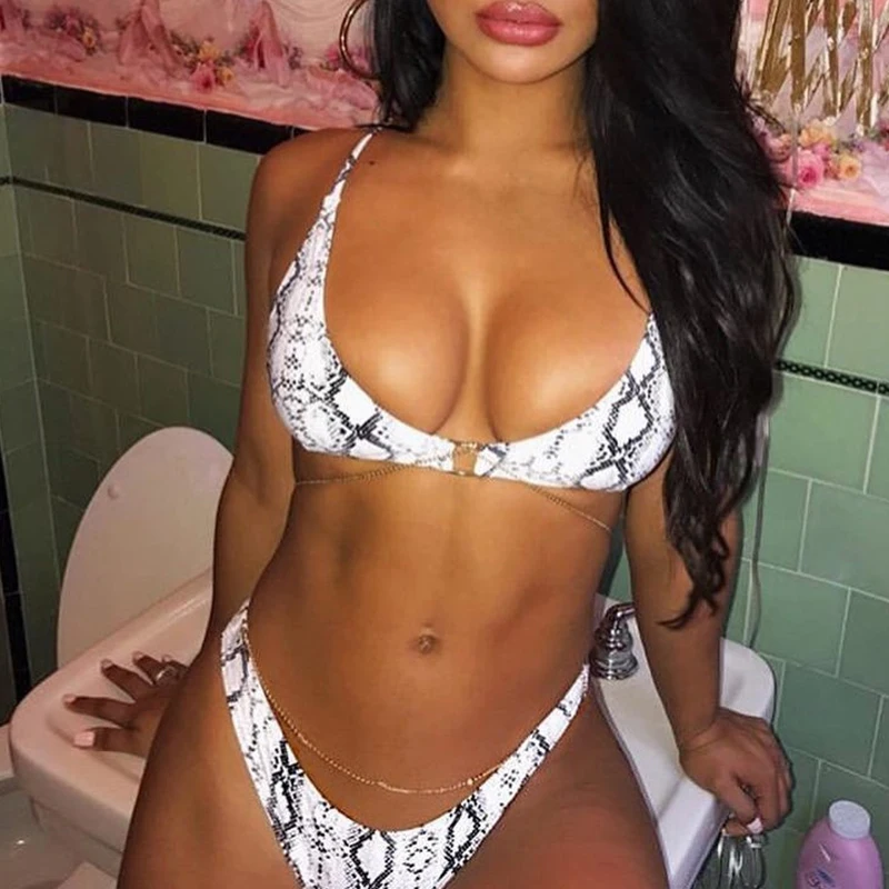 

Snake Printed Women Bikini Summer Beachwear Micro Brazilian Sexy Thong Swimsuit Female High Cut Swimwear Bather Bikini Set