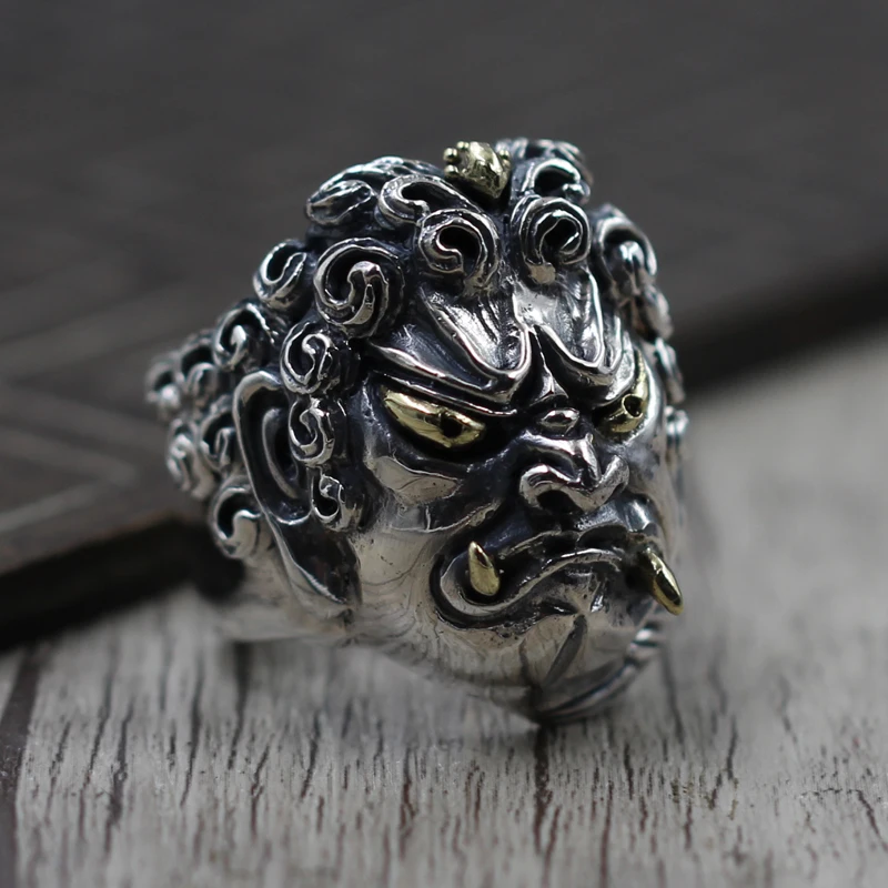 925 create a domineering personality opening ring silver vintage old Fudo 925 Sterling Silver Ring 925 create a domineering personality opening ring silver vintage old Fudo 925 Sterling Silver Ring