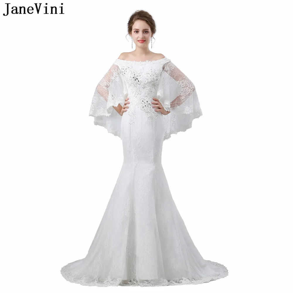 

JaneVini Charming Appliques Beaded Long Bridesmaid Dresses for Weddings Mermaid Lace Bridal Dress Sweep Train Formal Party Gowns
