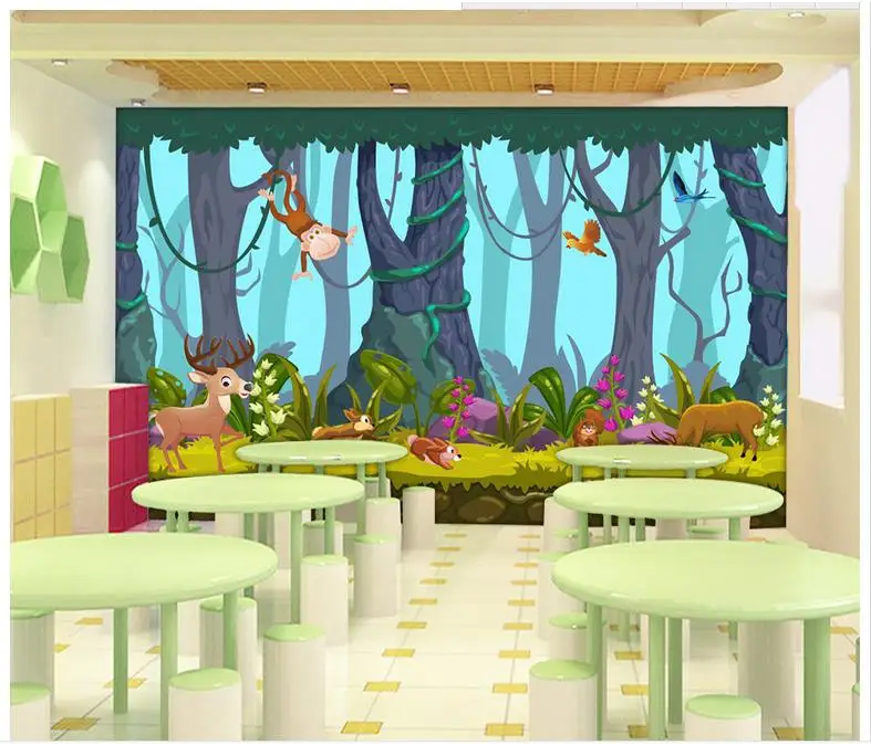 

Custom photo wallpaper for walls 3 d wall murals wallpaper mural Super clear forest animal hand-drawn cartoons background wall