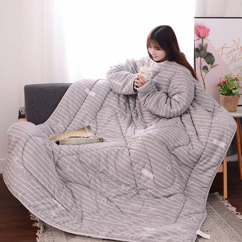 

Newly Multifunction Lazy Quilt with Sleeves Winter Warm Thickened Washed Quilt Blanket MK