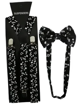 

2018 New Mens Fashionable 1 Inch Wide Black White Musical Note Braces Bow Tie Sets