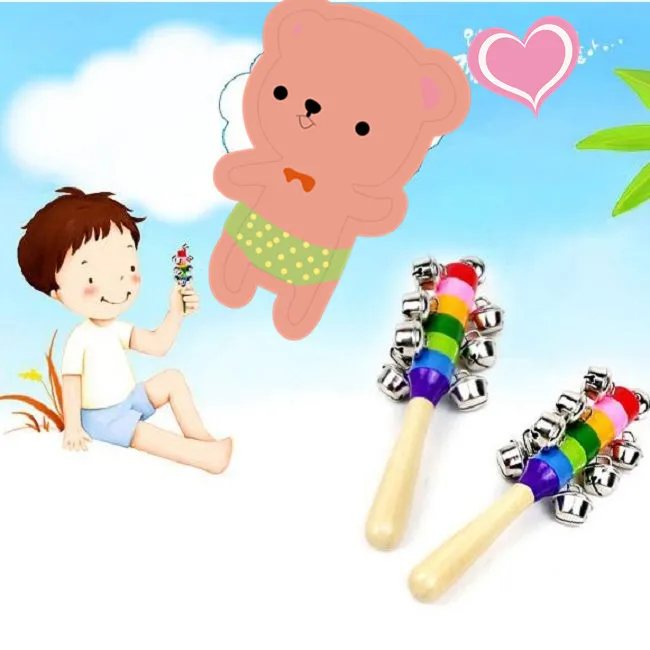 1 шт. деревянная палочка 10 колокольчики радужные рукопожатие колокольчики погремушки детские развивающие игрушки
