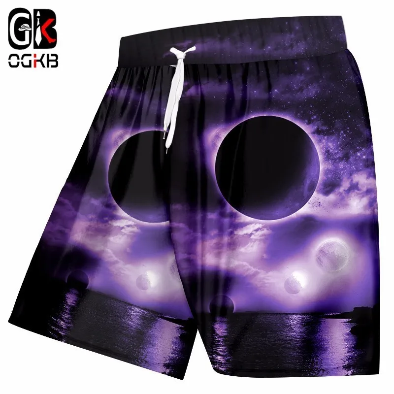 OGKB фиолетовые Мужские шорты в стиле хип-хоп с высокой талией, пляжные шорты, крутая мода, 3D принт, галактика, Космический узор, пляжные шорты, боксеры с планетами
