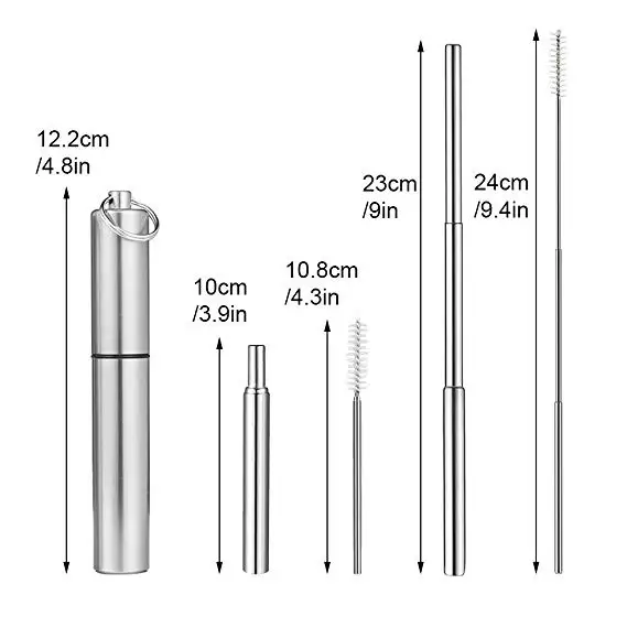 Портативная телескопическая соломинка из нержавеющей стали для питья, дорожная соломинка, многоразовая соломинка из нержавеющей стали, металлическая соломинка для коктейлей
