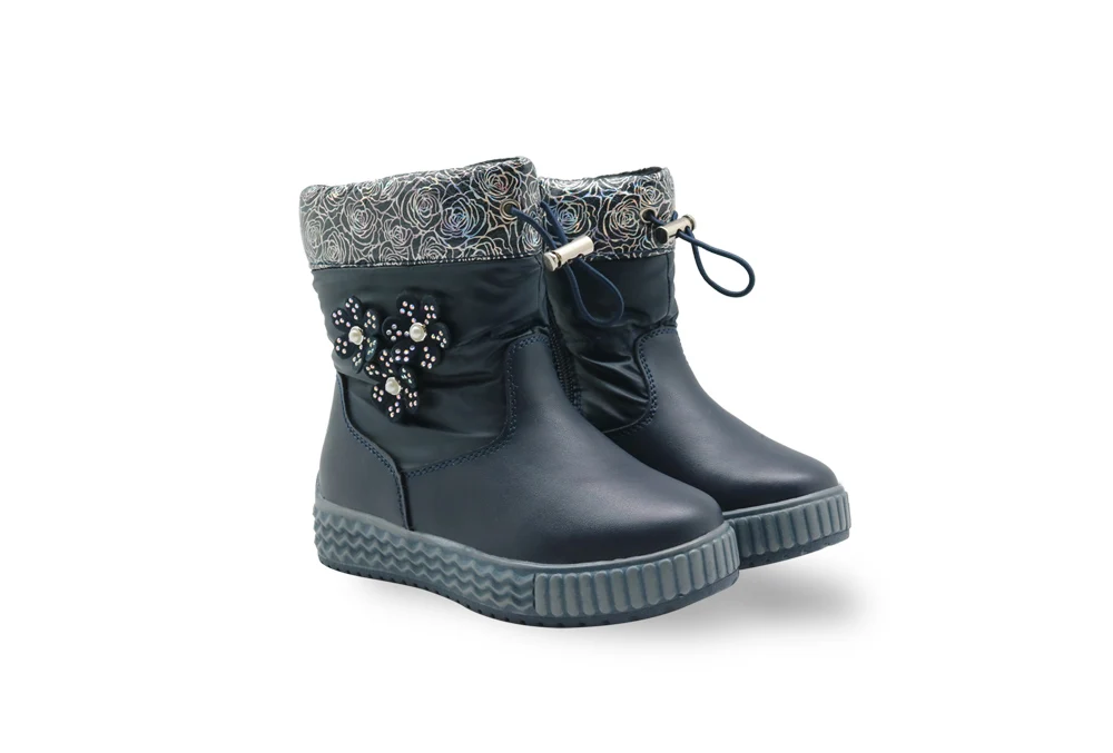 Apakowa/зимняя обувь для маленьких девочек; зимняя обувь для принцесс; зимние ботинки до середины икры из шерсти с жемчужинами и цветами; водонепроницаемые ботинки для детей; туфли с противоскользящей подошвой