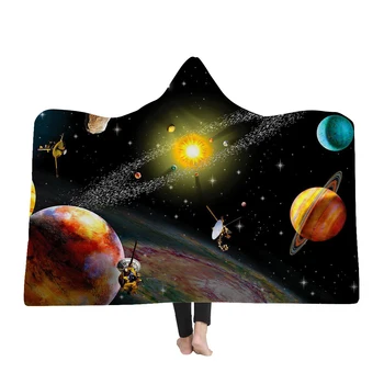 

Galaxy 3D Printed Plush Hooded Blankets For Adults Kid Warm Wearable Polyester Woman Throw Blankets Microfiber Cloak On Sofa