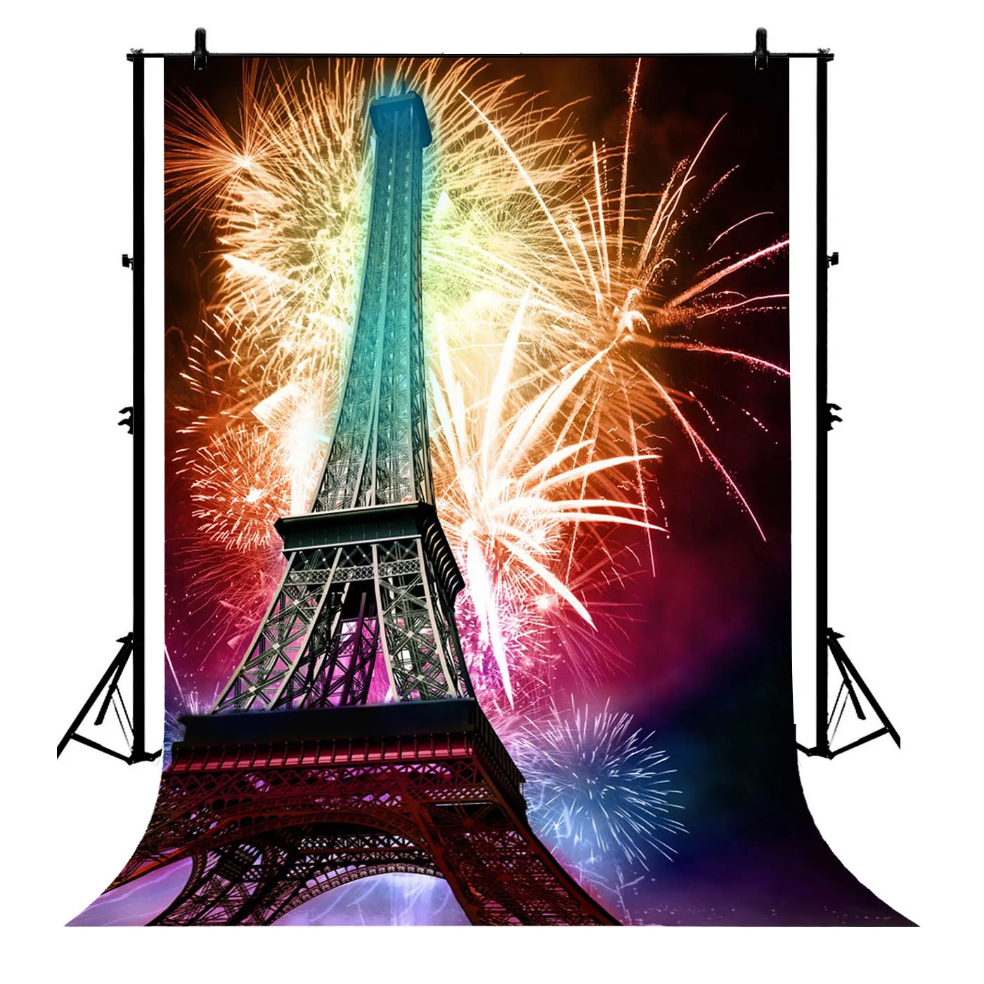 

5x7ft Fireworks Eiffel Tower Festival Celebration Lovers Polyester Photo Background Portrait Backdrop