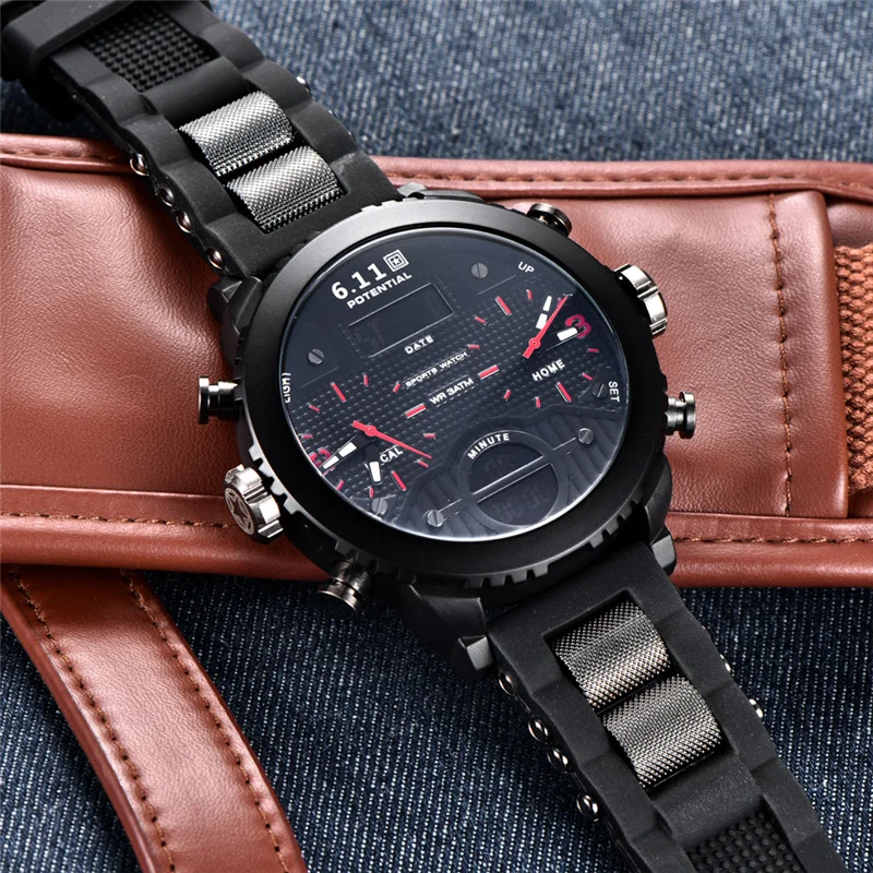 Новые большие мужские часы спортивные Кварцевые Мужские наручные часы кварцевые Черный светодиодный цифровые спортивные часы мужские часы