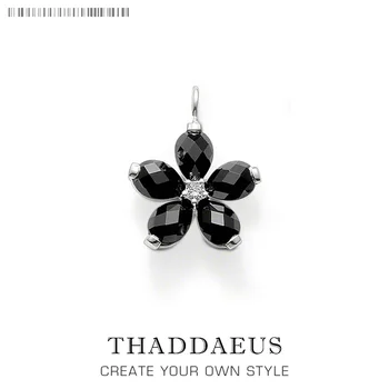 

Pendant Crystal Flower Black,2018 Brand Fashion Jewelry Europe Bijoux Necklace Accessories 925 Sterling Silver Gift For Woman